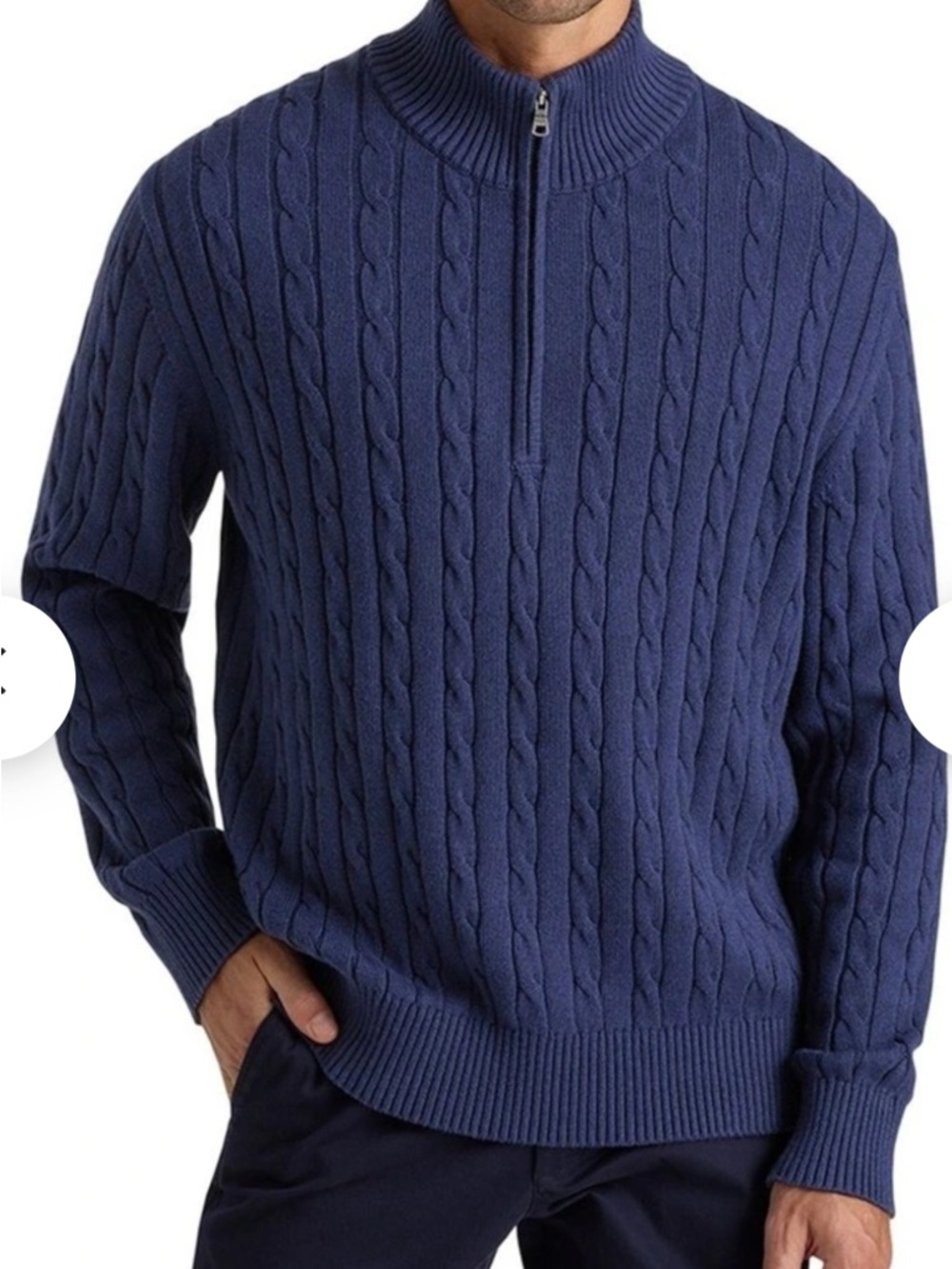 Men's Cable Kit 1/4 Zip-Up Mock Neck Sweater sz XL - Nave